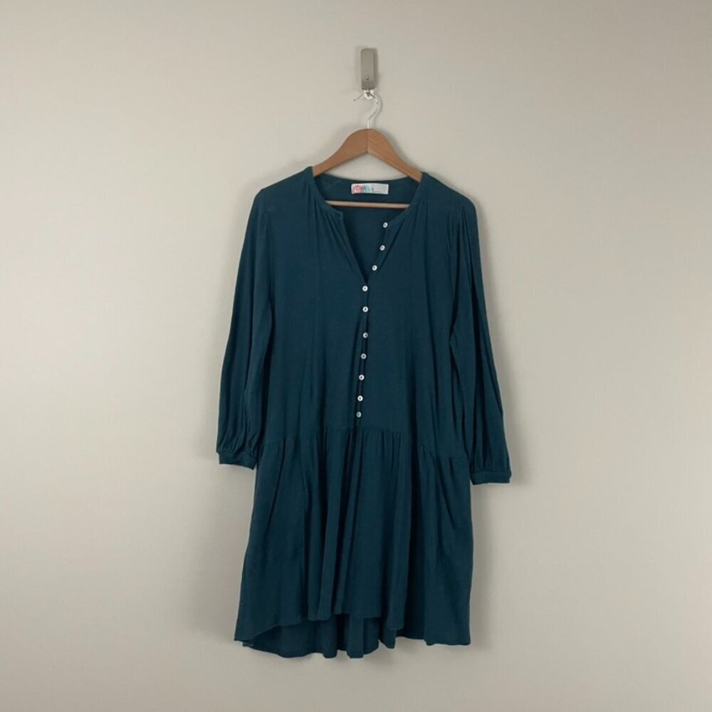 Free People Beach Henley Button Front Tunic Dress Turquoise Size XS